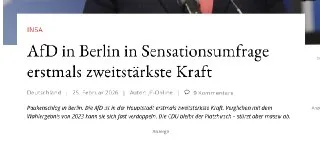 AfD in Berlin laut Umfrage zweitstärkste Kraft