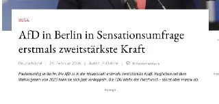 AfD in Berlin laut Umfrage zweitstärkste Kraft