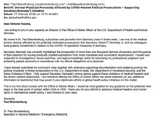 Political Persecution of Medical Doctors in Germany: Letter to Director Kozma (US HHS) - English / Deutsch