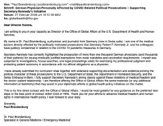 Political Persecution of Medical Doctors in Germany: Letter to Director Kozma (US HHS) - English / Deutsch