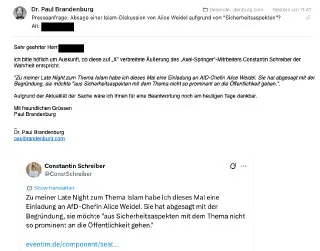 Update: Alice Weidels Büro ignoriert Anfrage zu Vorwurf Constantin Schreibers