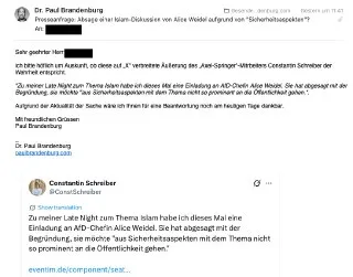 Update: Alice Weidels Büro ignoriert Anfrage zu Vorwurf Constantin Schreibers