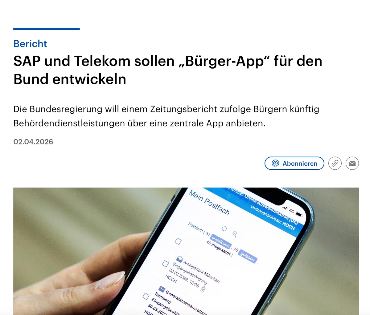 Staatliche "Bürger-App": Genauer Name noch unklar