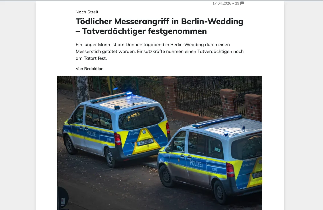 Wettangebot: Woher kommt der neueste Messer-Mörder in Berlin-Wedding?