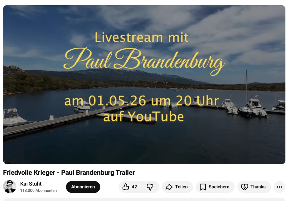 Live-Stream Tipp: "Friedvolle Krieger: Paul Brandenburg" 1. Mai, 20 Uhr
