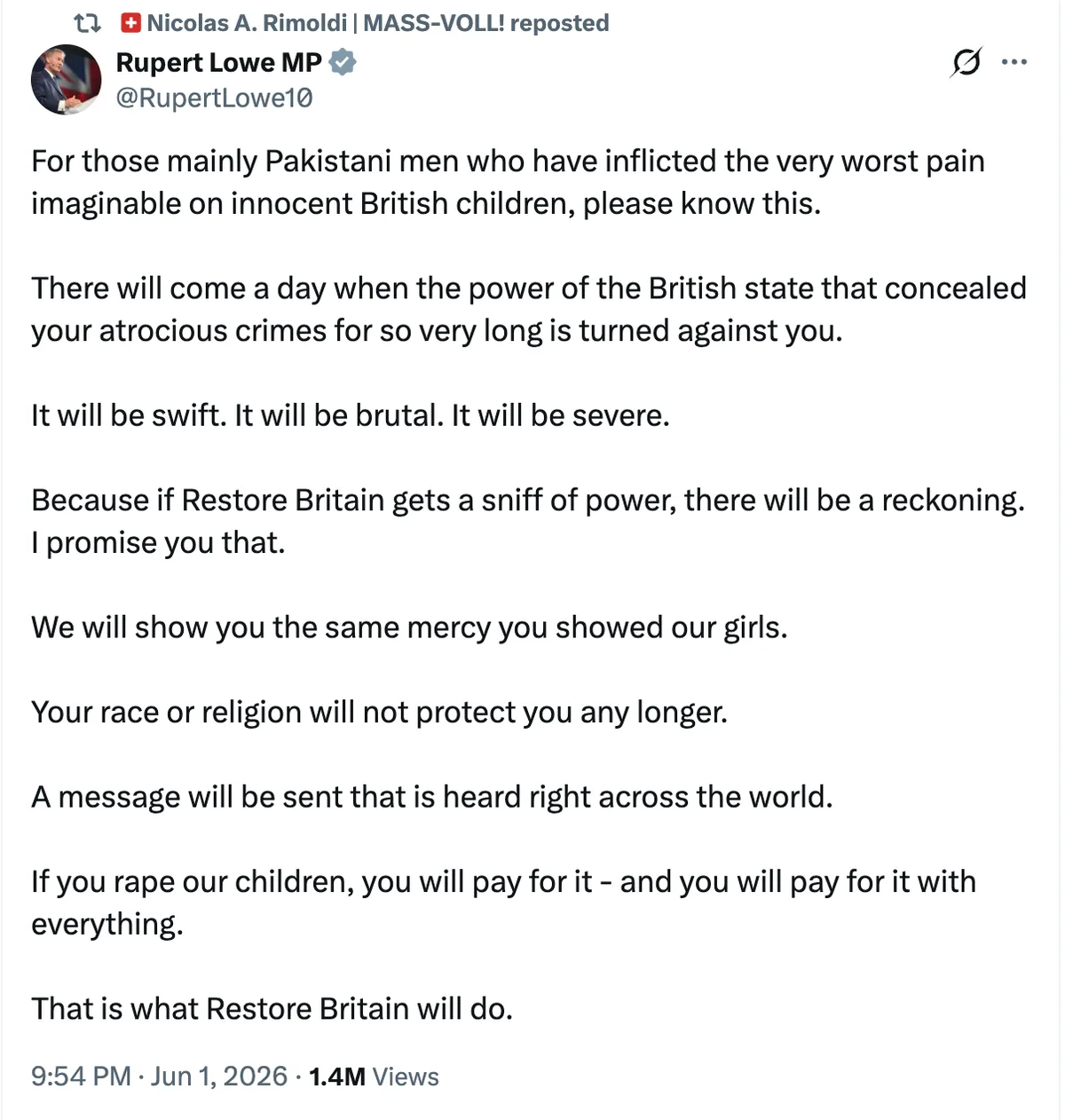 Restore-Britian-Chef warnt Gewalt-Migranten