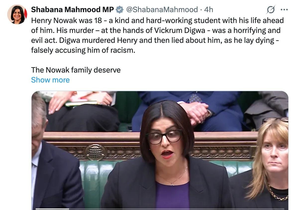 Auch Großbritanniens Innenministerin verzerrt Migranten-Mord an Henry Nowak als "Messergewalt"