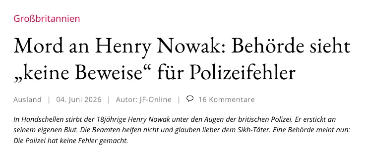 Polizei-Komplizenschhaft bei Mord an Henry Nowak: Britische Aufsichtsbehörde sieht "keine Behördenfehler"