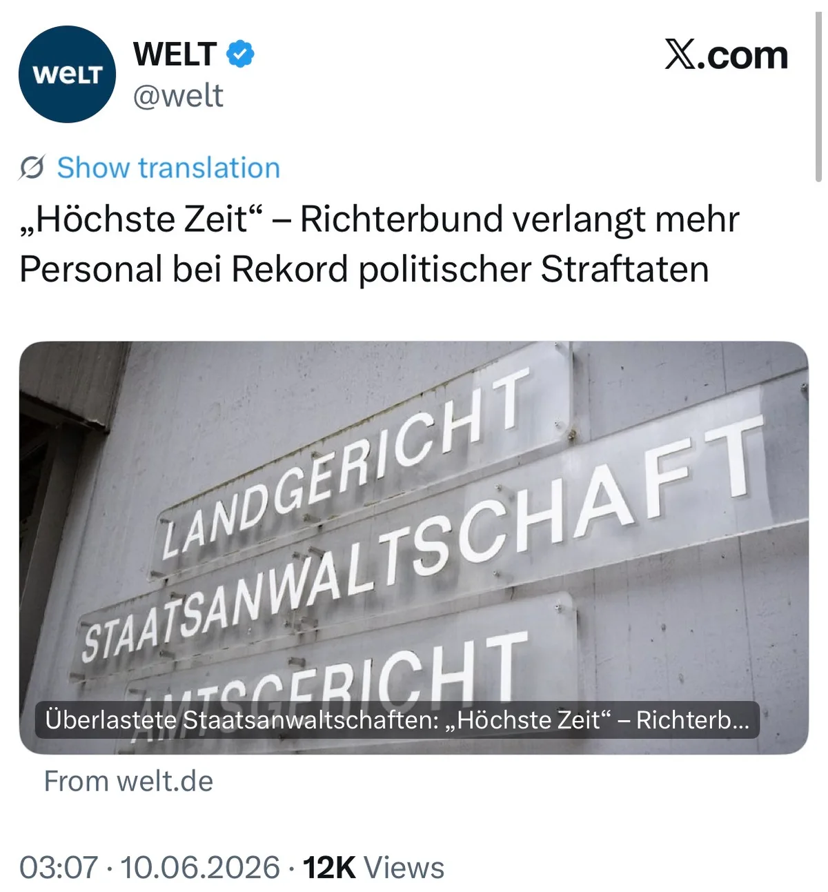 Deutsche Richter wollen mehr politische Strafverfolgung