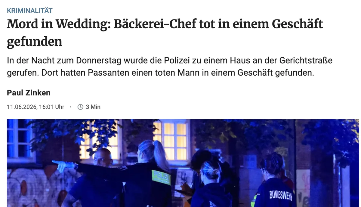 Mohammed? Ufuk? Namen fehlen völlig in Mordbericht über einen Weddinger "Frühstücksbäcker"