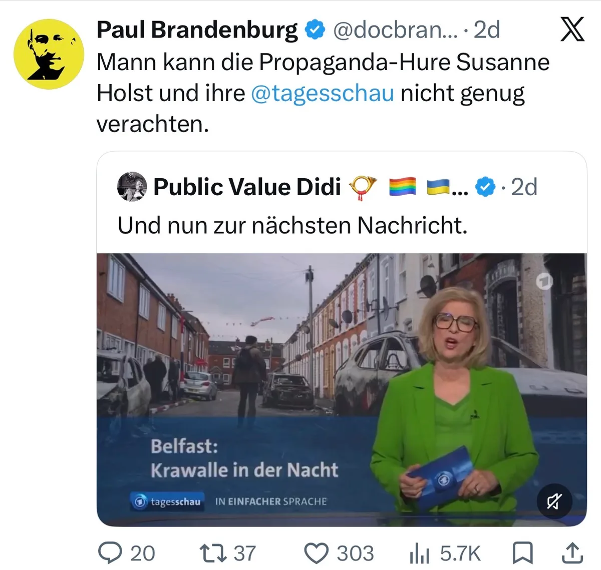 Zensur: Propaganda-Hure Susanne Holst eine Propaganda-Hure zu nennen sei „Hatespeech“ 
