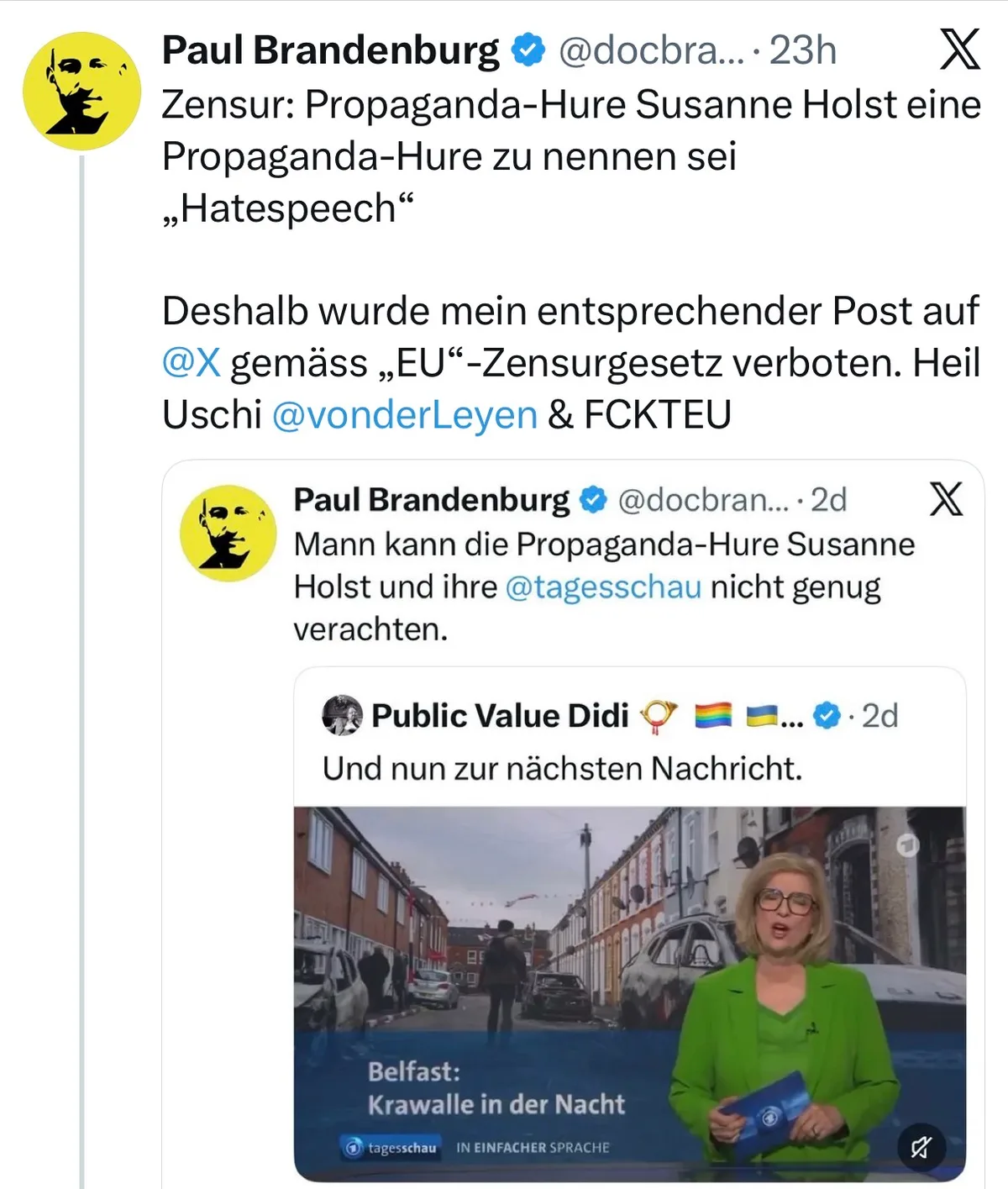 Zensur der Zensur: Propaganda-Hure Susanne Holst soll partout nicht so genannt werden