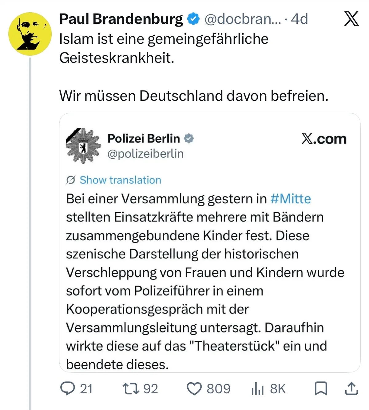 Zensiert auf „X“: Islam ist eine gemeingefährliche Geisteskrankheit