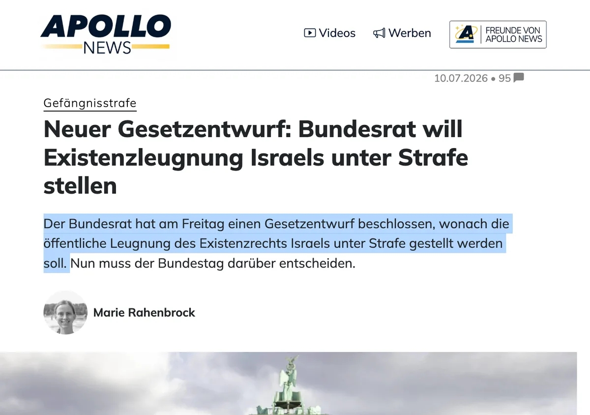 Kein Staat hat ein "Existenzrecht": Unrechtsstaat Deutschland will Gedankenverbrechen mit Gefängnis bestrafen