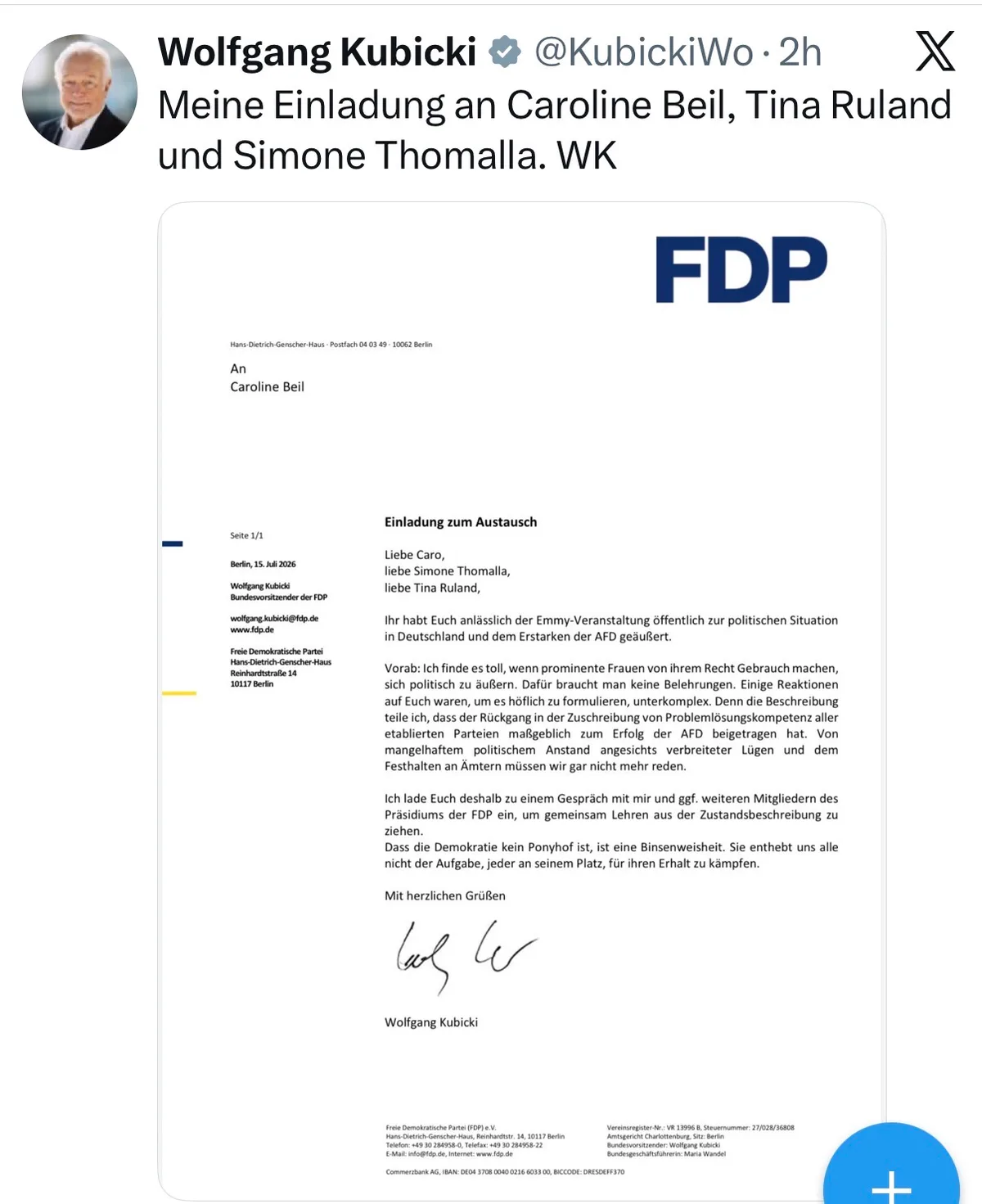 Wolfgang Kubicki: Die Würdelosigkeit der impotenten Balz