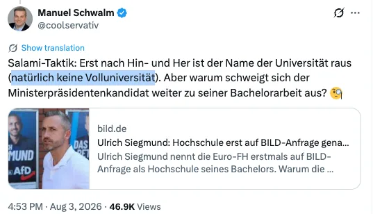 Voll-Idiot der CDU: Manuel Schwalm