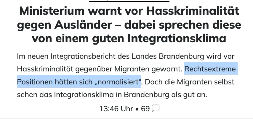 Regime besorgt: "Rechtsextreme" Positionen hätten sich in Brandenburg "normalisiert"