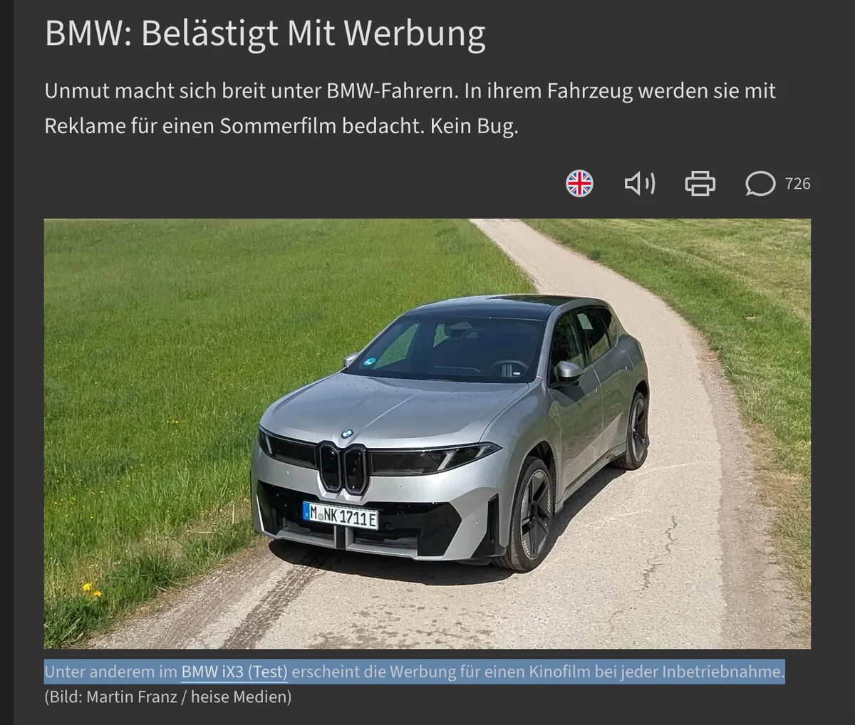 BMW spielt Autobesitzern jetzt Werbefilme aufs Armaturenbrett