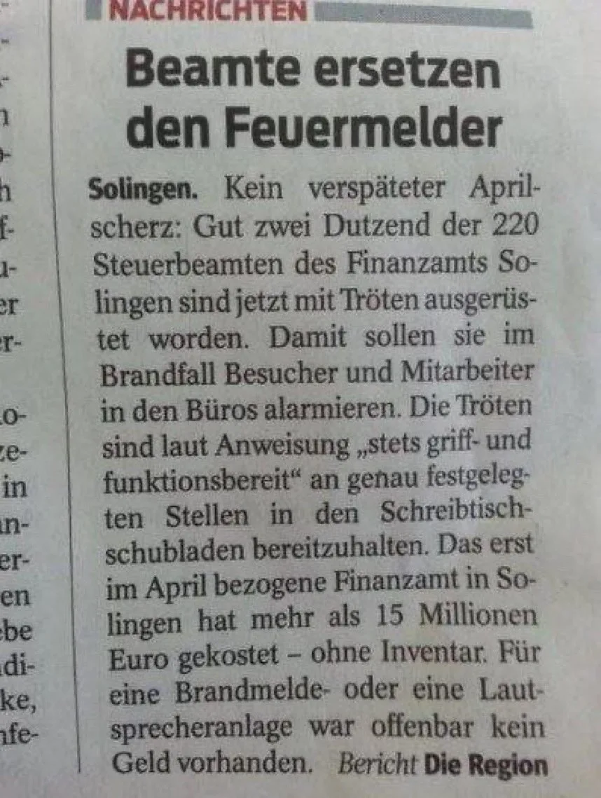 Die Tröten im Finanzamt sollen nun selbst tröten