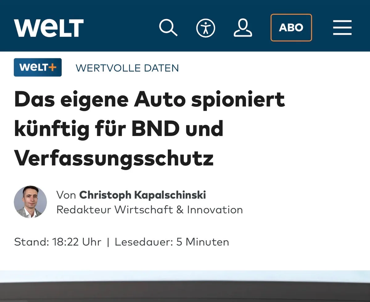 Eigenes Autos verrät Besitzer künftig an die Neo-Gestapo