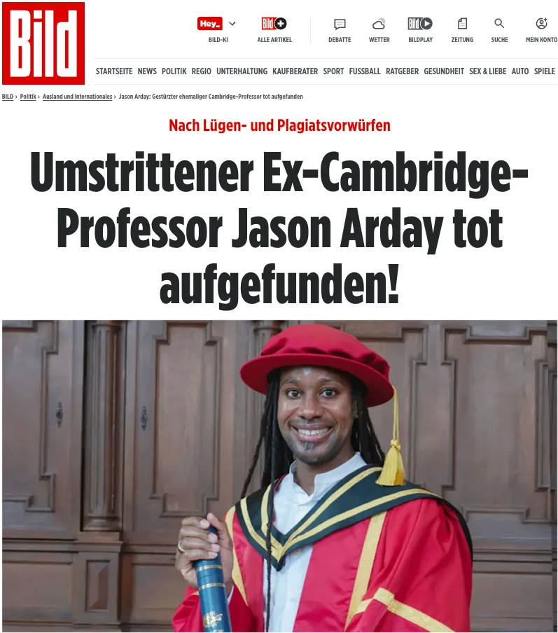 Betrüger-"Professor" Jason Arday beging nach Entlarvung scheinbar Selbstmord. 