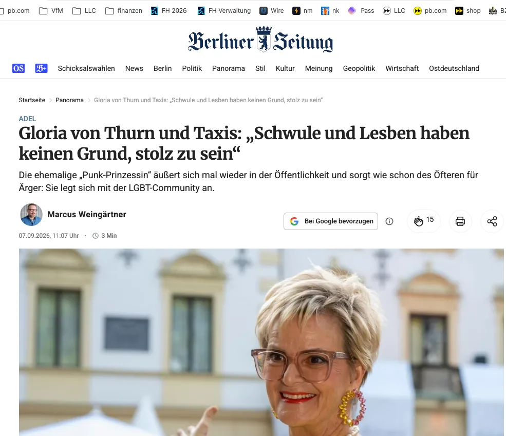Schundblatt "Berliner Zeitung" versucht Diffamierung von Gloria von Thurn und Taxis