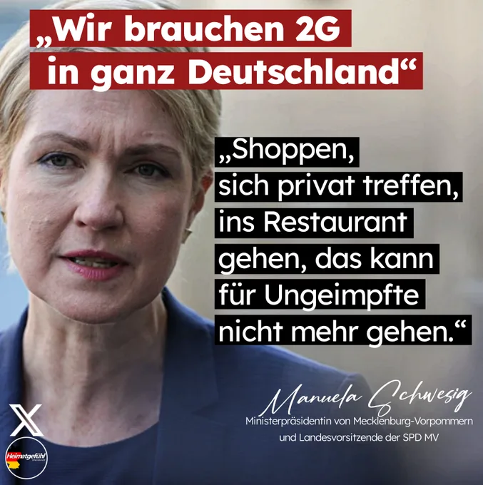 Erst wenn auch die Faschistin Manuela Schwesig in einer Zelle steckt, kann Deutschland ein Rechtsstaat sein.