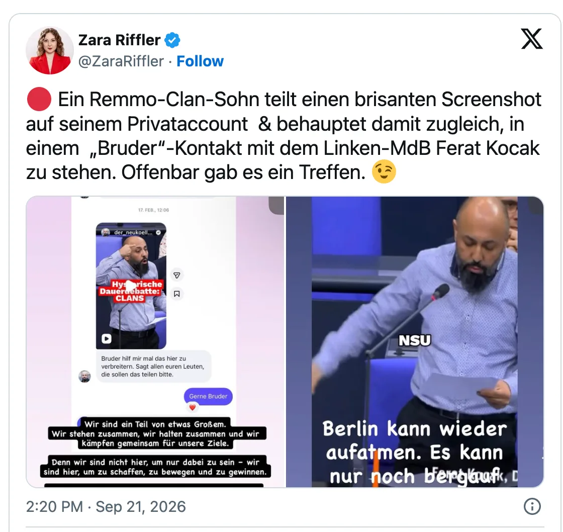 Verbindung der Moslem-Mafia in die "Linken"-Führung