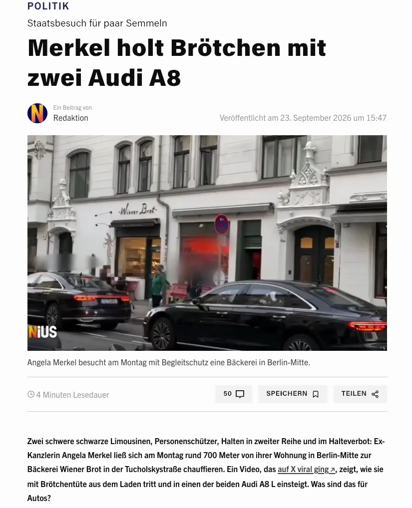 Angela Merkel: Brötchenkauf nur noch mit Panzer-Limousinen