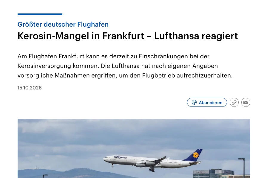 Lufthansas "Kerosinmangel": Wann der letzte Untertan wohl begreift, dass er bald nicht nicht mehr fliegen darf?