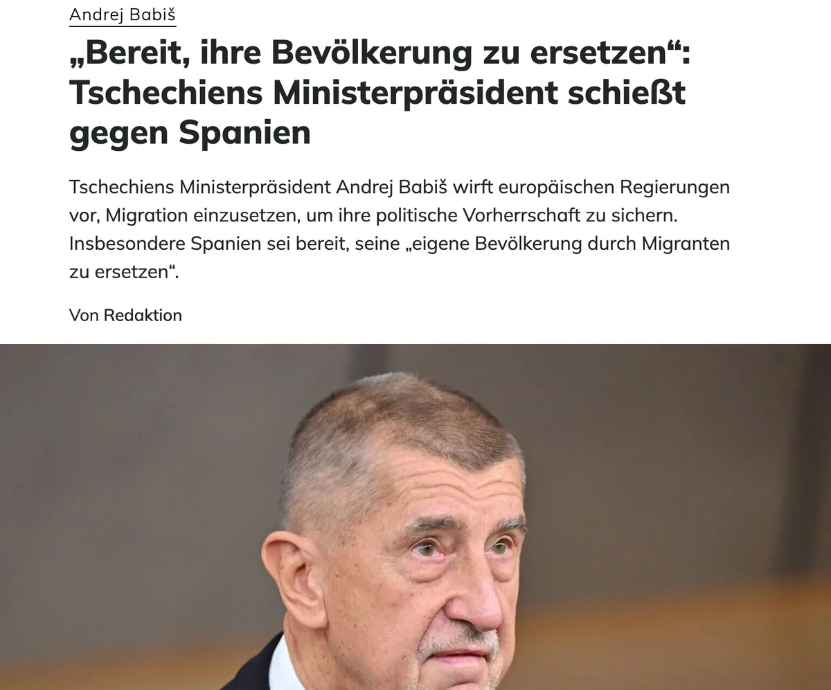 Tschechiens Ministerpräsident stellt fest: Spanische Regierung betreibt Umvolkung