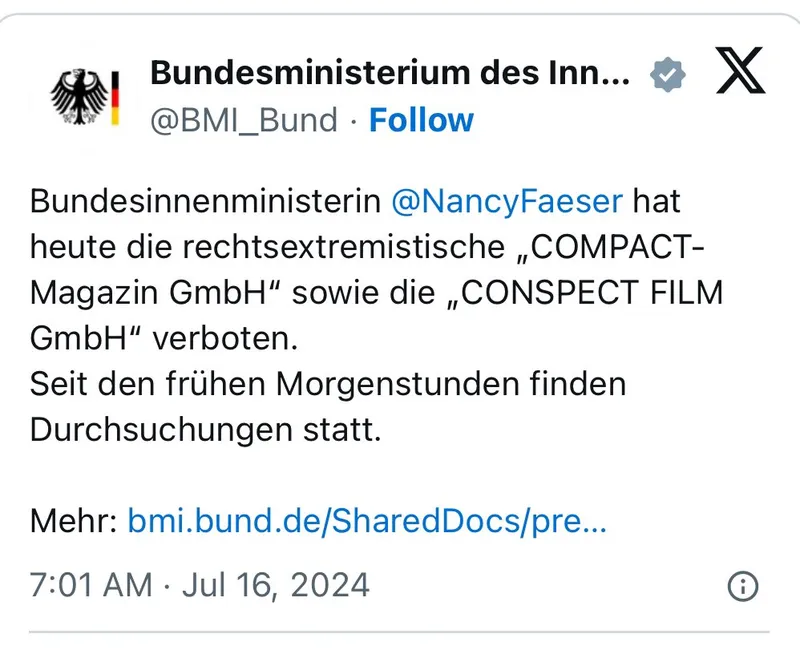 Compact-Verbot: Nancy Faeser muss gestoppt werden