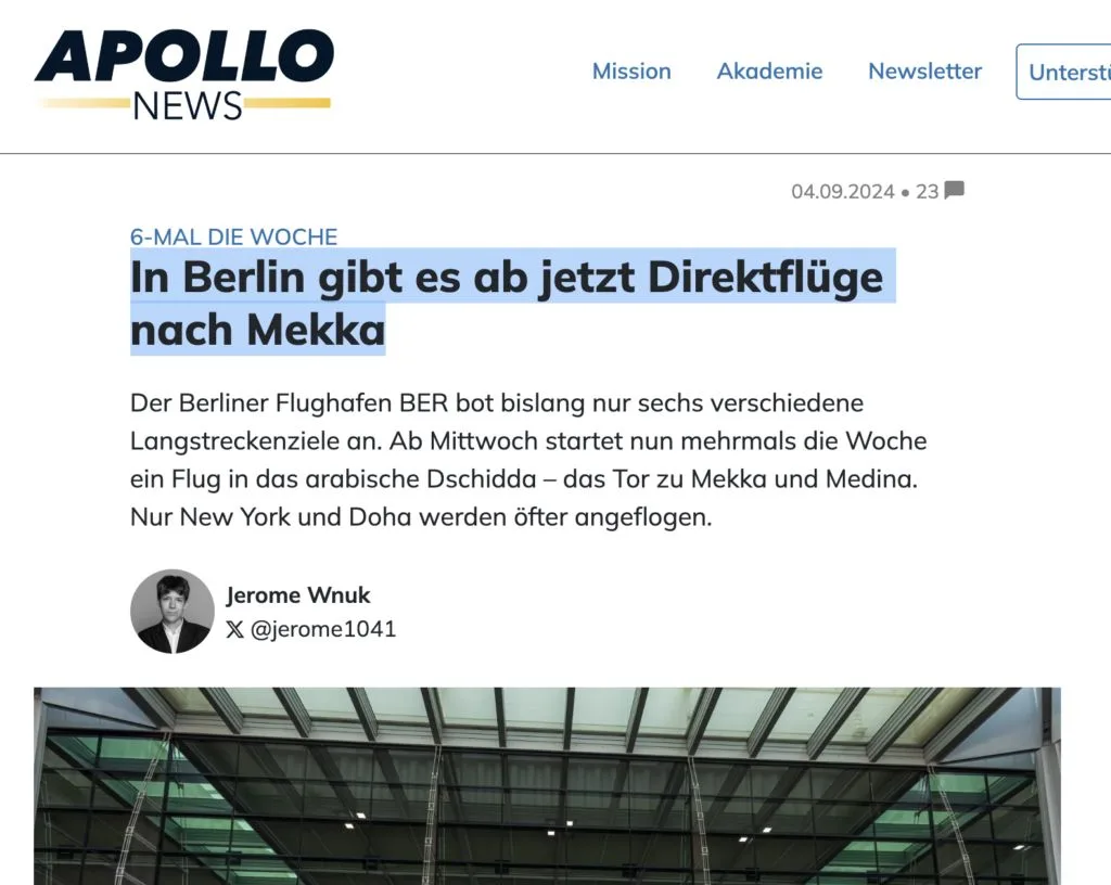 Direktflüge von Mekka nach Berlin: Handgeld dazu?