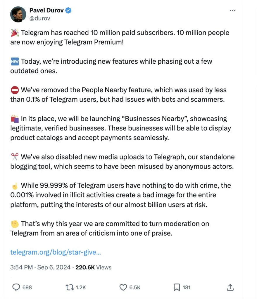 Also doch: Pavel Durov kündigt Zensur auf Telegram an