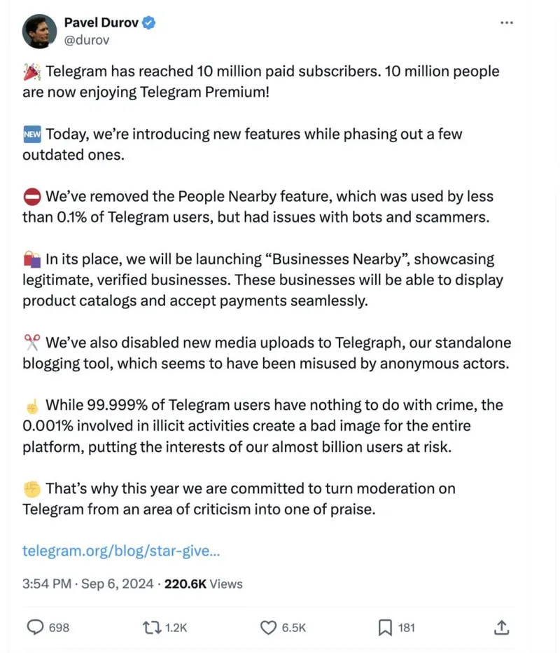 Also doch: Pavel Durov kündigt Zensur auf Telegram an