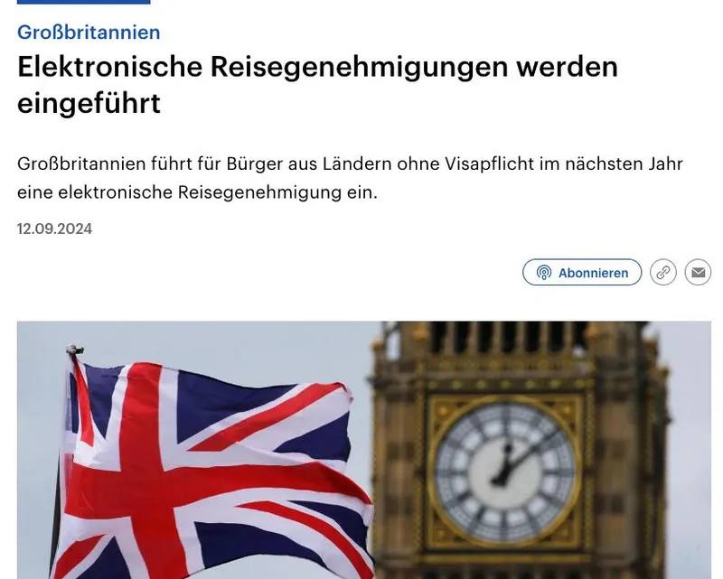 Großbritannien: Digitale Einreisegenehmigung ab 2025 auf für "EU"-Bürger Pflicht