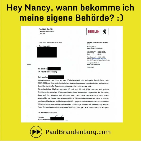 Hey Nancy, wann bekomm ich meine eigene Behörde? :)