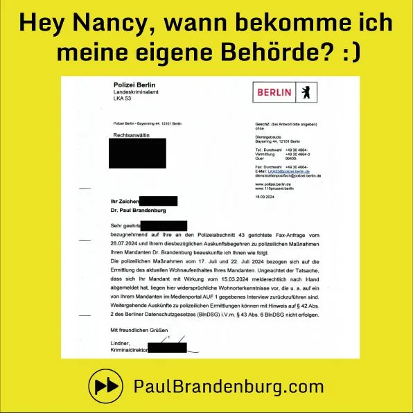 Hey Nancy, wann bekomm ich meine eigene Behörde? :)