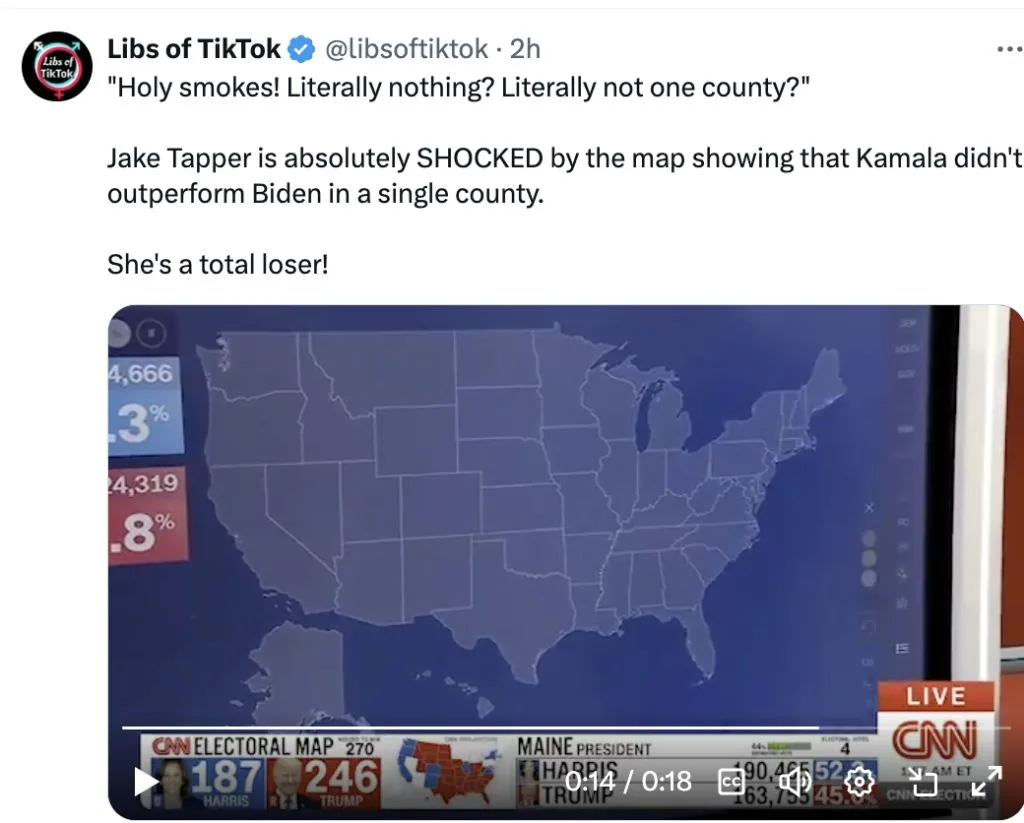 Ergebnis von Kamala Harris: in allen Wahlkreisen schlechter als Joe Biden. Woko Haram hat seinen Heimatmarkt verloren.
