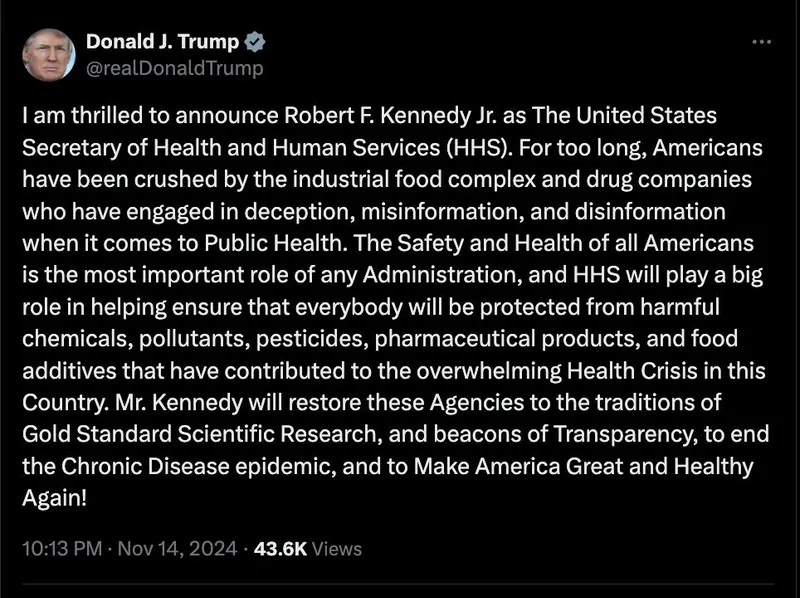 Trump macht RFK zum US-Gesundheitsminister