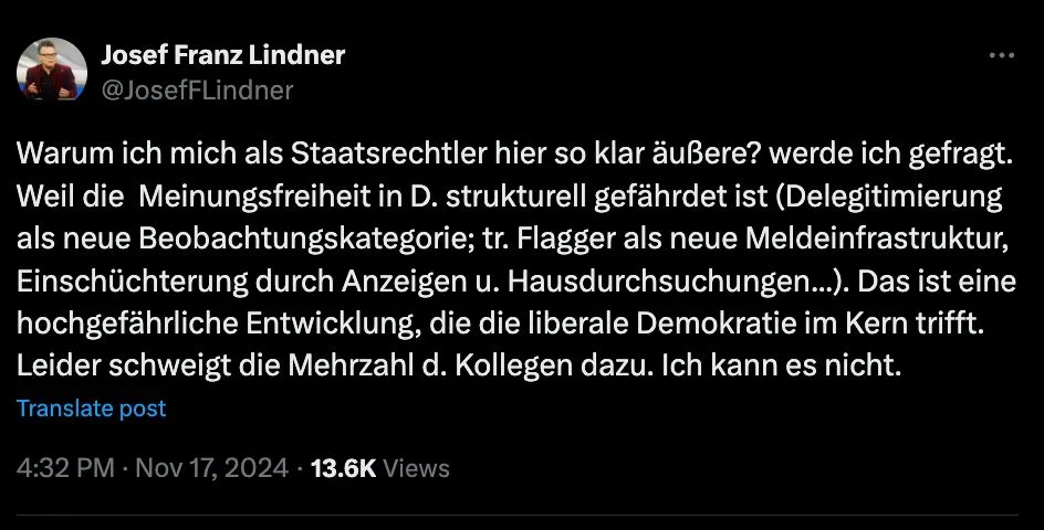 Ihr Mut verdient Respekt, Josef Lindner. Allein: er kommt zu spät.