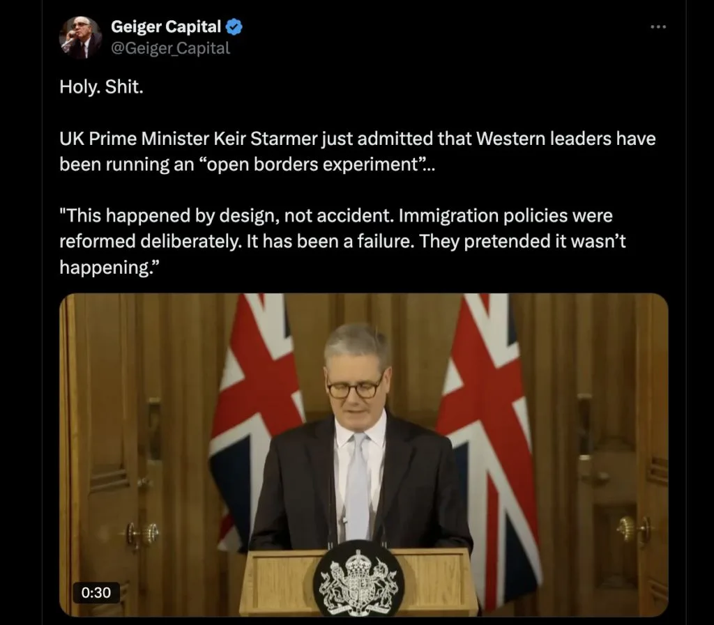 UK-Premier Keir Starmer gesteht: Offene Grenzen seien das "Experiment" der herrschenden Migrationspolitik