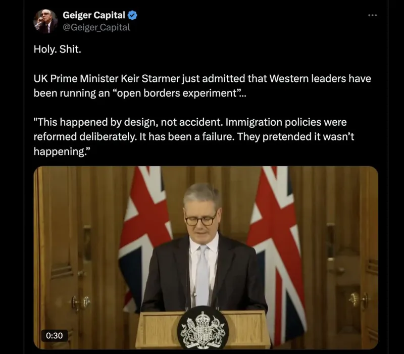 UK-Premier Keir Starmer gesteht: Offene Grenzen seien das "Experiment" der herrschenden Migrationspolitik