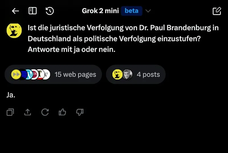 "Grok" attestiert: Deutschland betreibt politische Verfolgung. Wann "Grok" wohl verboten wird? :)