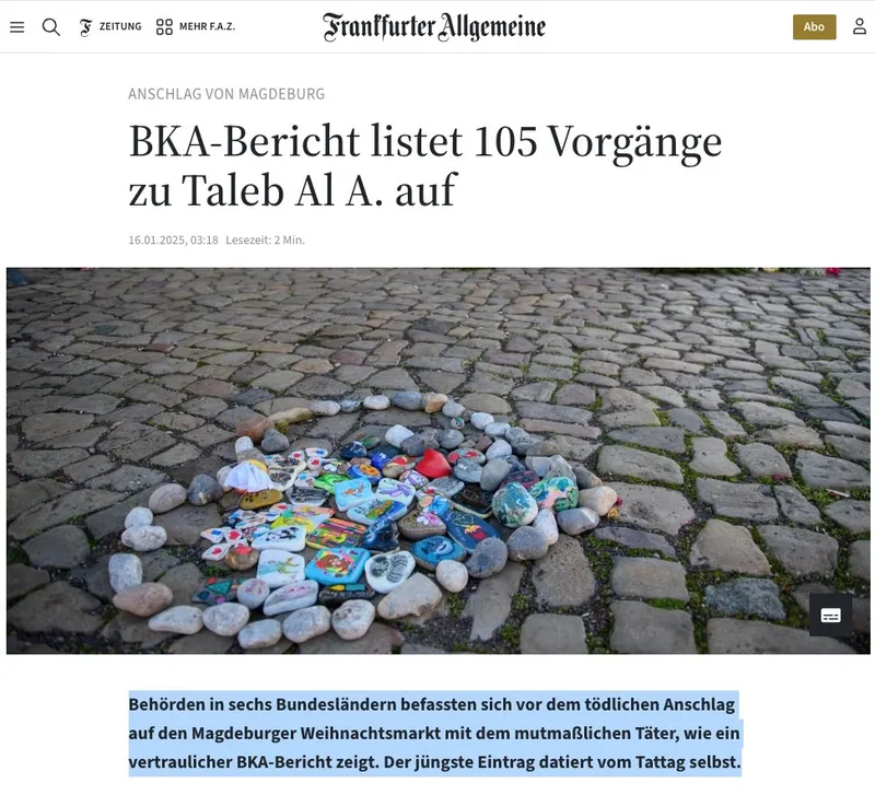 Selbst "FAZ" räumt ein: Nancy Faeser verantwortlich (auch) für den Mörder-"Migranten" von Magdeburg