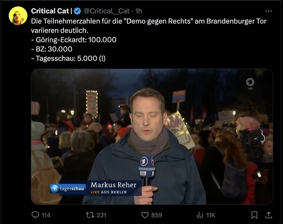 Demo für Kinderermordung ("Demo gegen rechts") in Berlin: Teilnehmerangaben von "5.000" bis "100.000"