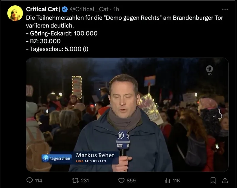 Demo für Kinderermordung ("Demo gegen rechts") in Berlin: Teilnehmerangaben von "5.000" bis "100.000"