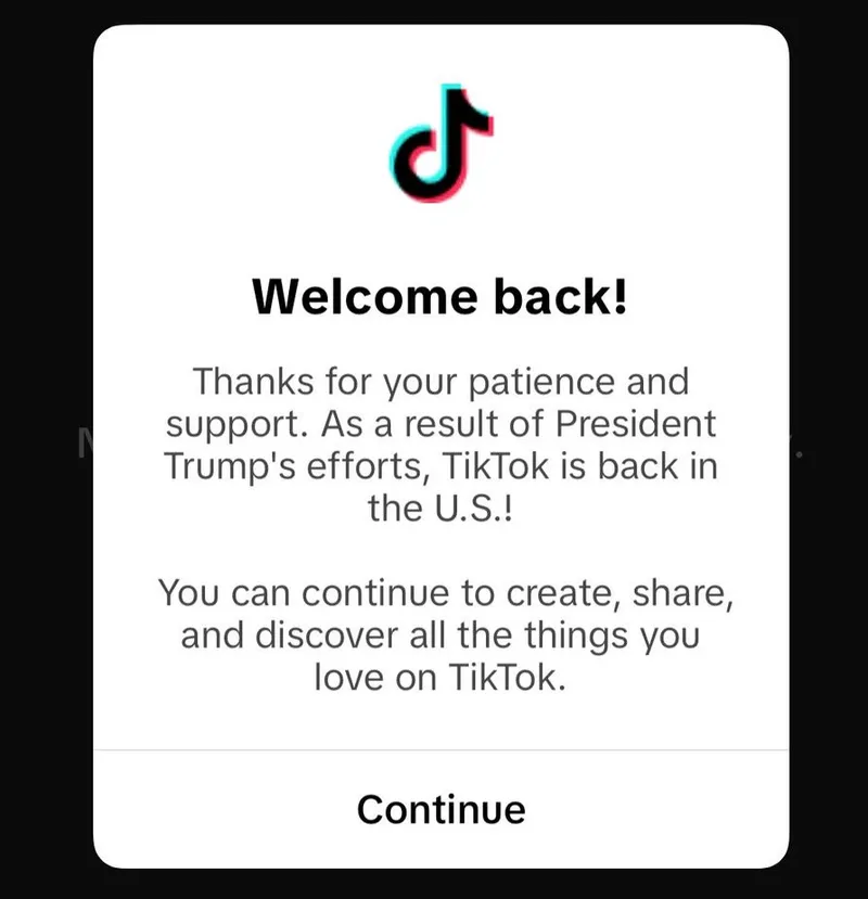 Keine 24 Stunden nach dem Verbot von @tiktok_us durch die Administration von Joe Biden ist der Dienst in den USA wieder online - und dankt @realDonaldTrump