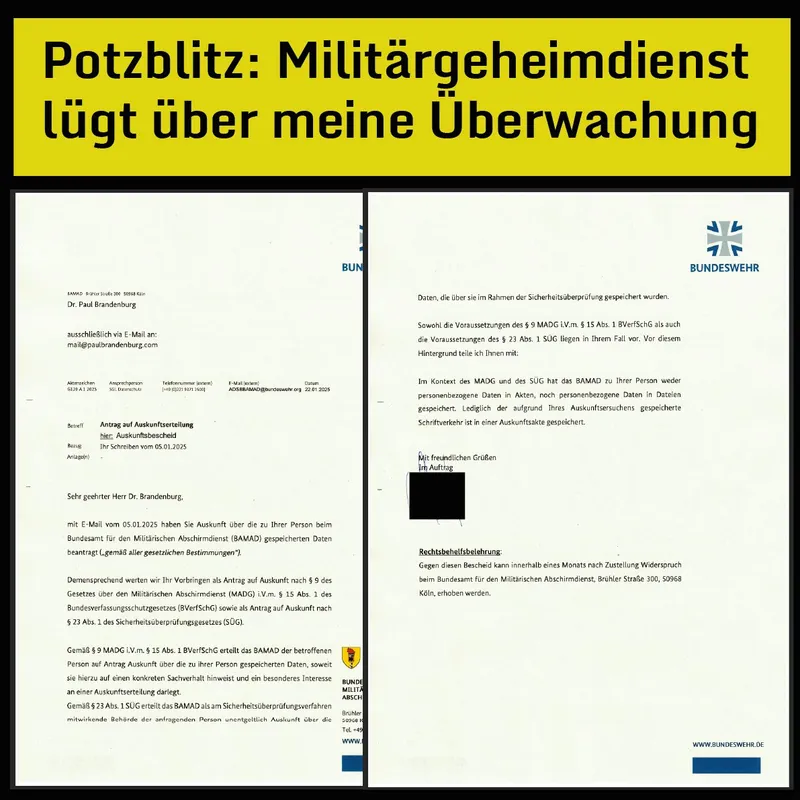 Potzblitz der Militärgeheimdienst (MAD) lügt über meine Überwachung