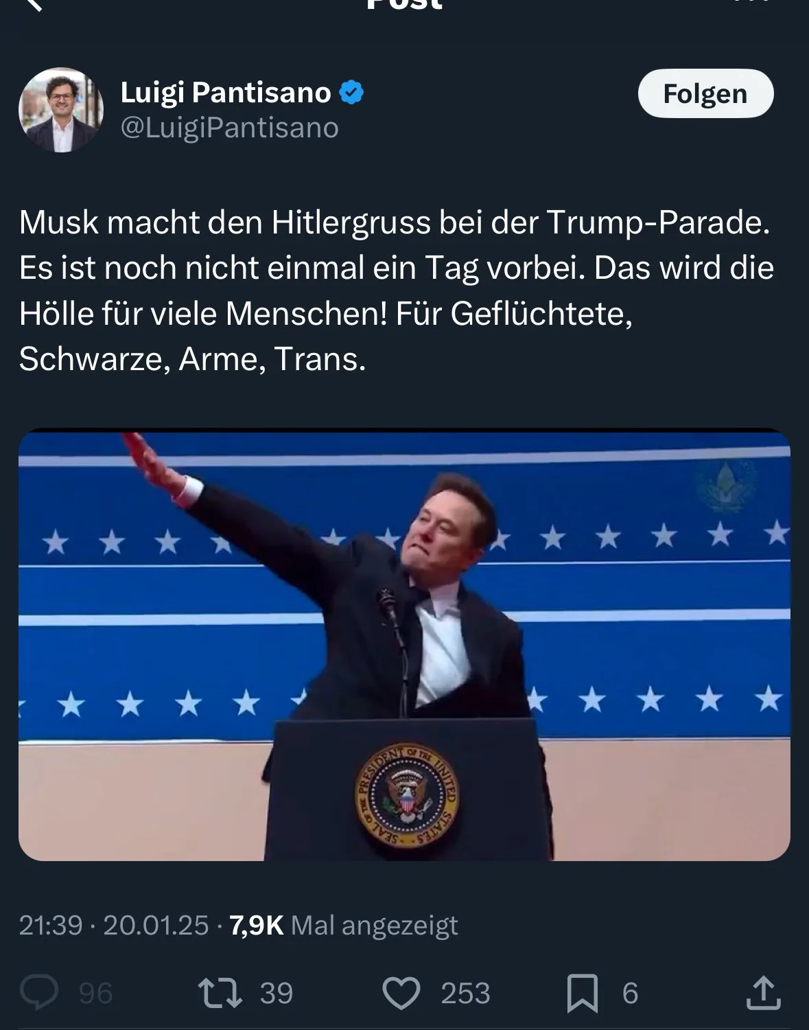 Realitätsservice: Elon Musk zeigt KEINEN "Hitlergruss". Aber: Männer in Frauenkleidern, wie Herr Georg Kellermann, sind KEINE Frauen :)